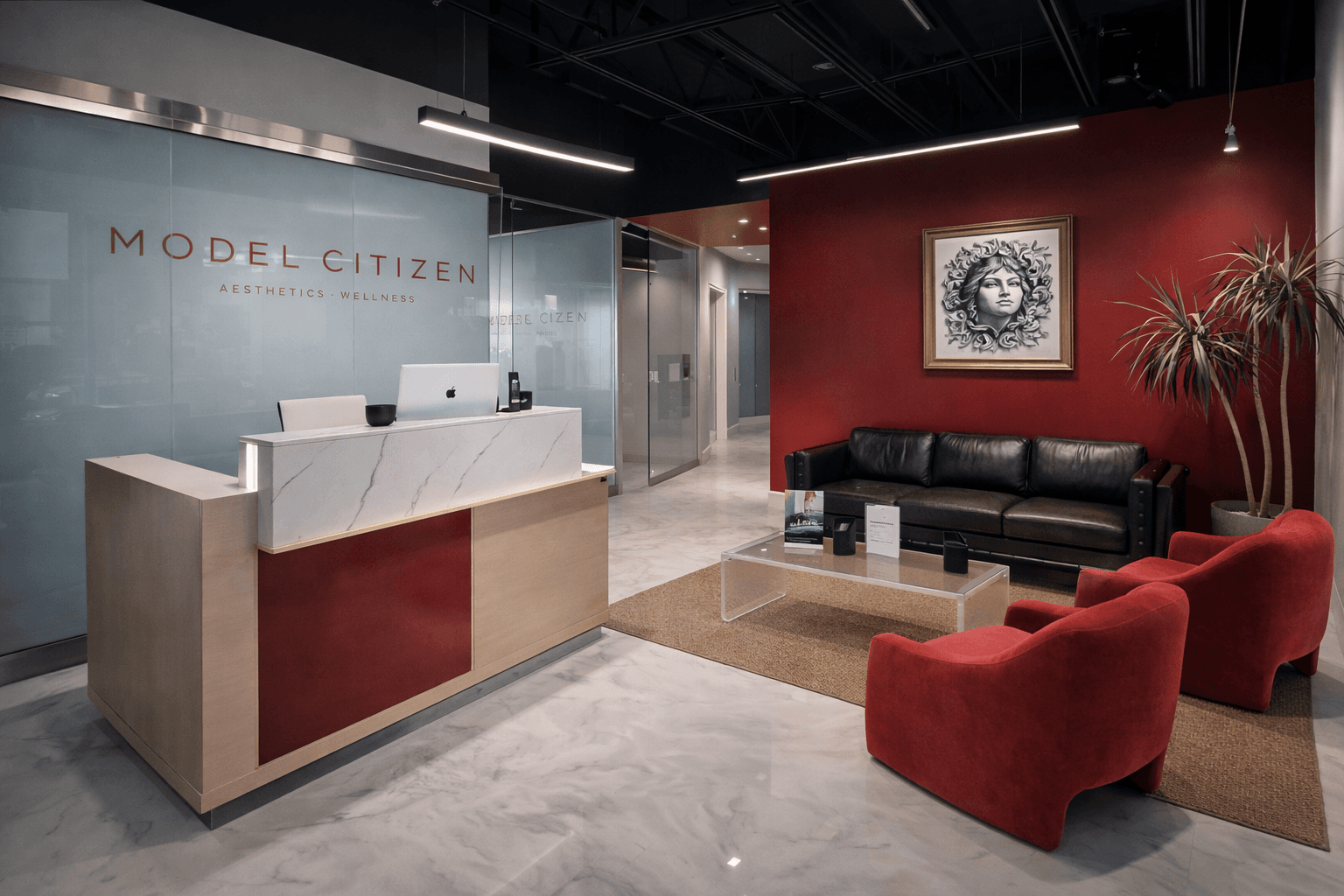 Model Citizen Medspa luxury reception area in Fort Lauderdale Florida
